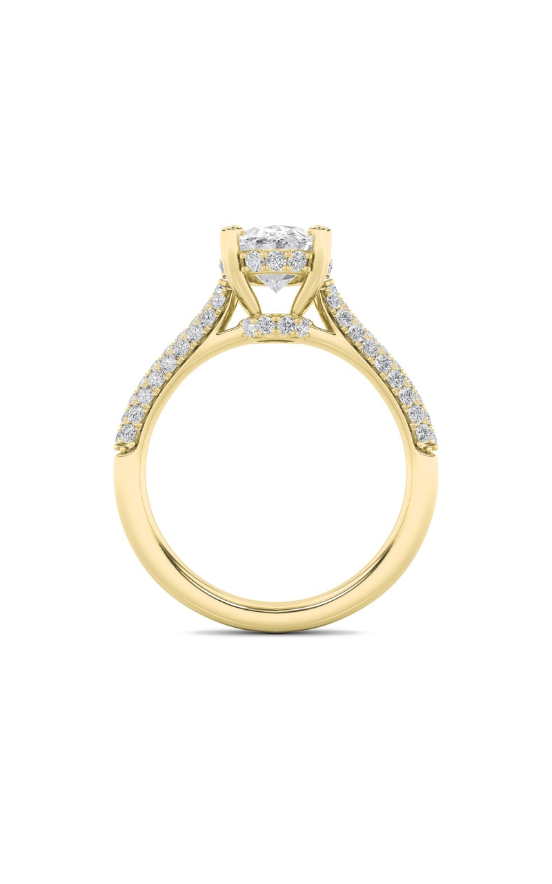 3Cttw Oval Shaped Lab Grown Diamond (F/VS) TripleRow Accented Engagement Ring in 14K Gold