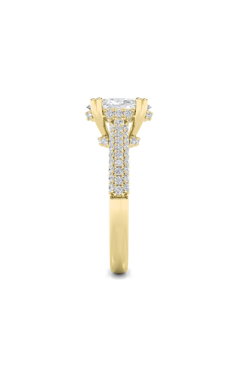 3CTW Oval Shaped Lab Grown Diamond (F/VS) Triple Row Accented Engagement Ring in 14K Gold