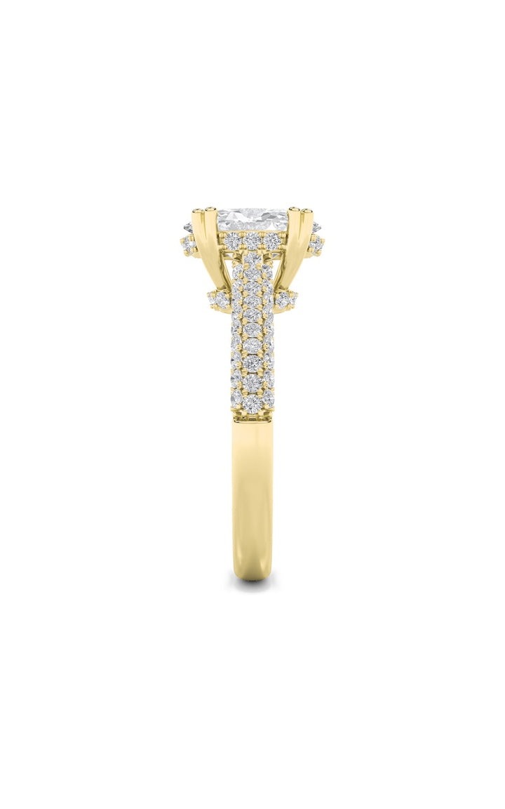 3CTW Oval Shaped Lab Grown Diamond (F/VS) Triple Row Accented Engagement Ring in 14K Gold