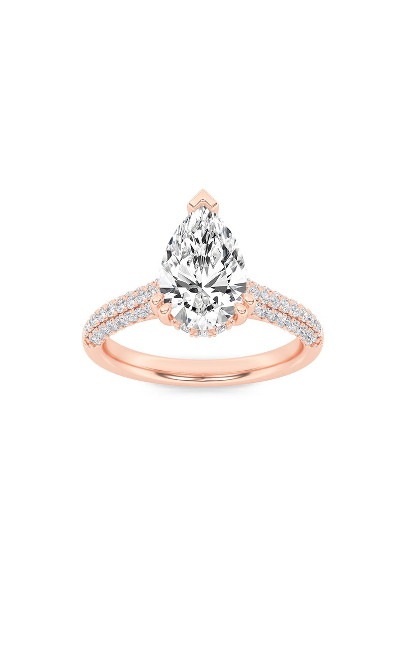 3Cttw Pear Shaped Lab Grown Diamond (F/VS) Triple Row Accented Engagement Ring in 14K Gold