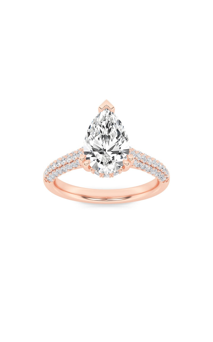 3Cttw Pear Shaped Lab Grown Diamond (F/VS) Triple Row Accented Engagement Ring in 14K Gold