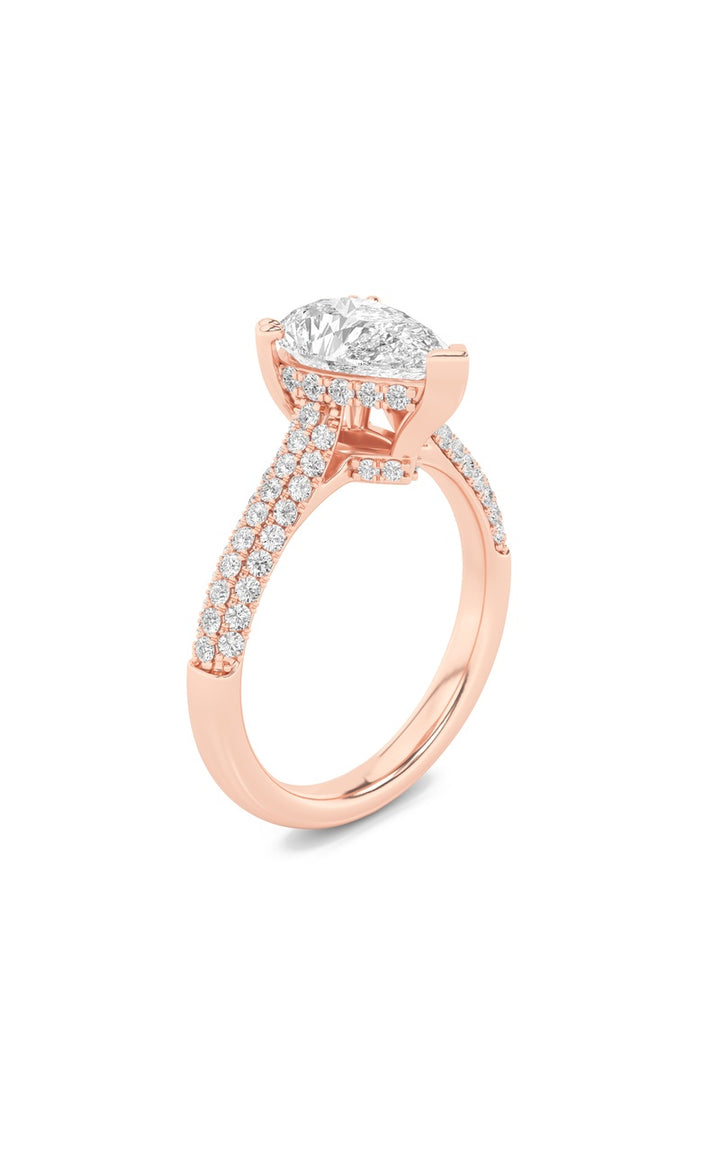 3Cttw Pear Shaped Lab Grown Diamond (F/VS) Triple Row Accented Engagement Ring in 14K Gold