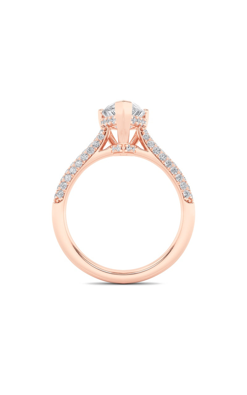 3Cttw Pear Shaped Lab Grown Diamond (F/VS) Triple Row Accented Engagement Ring in 14K Gold