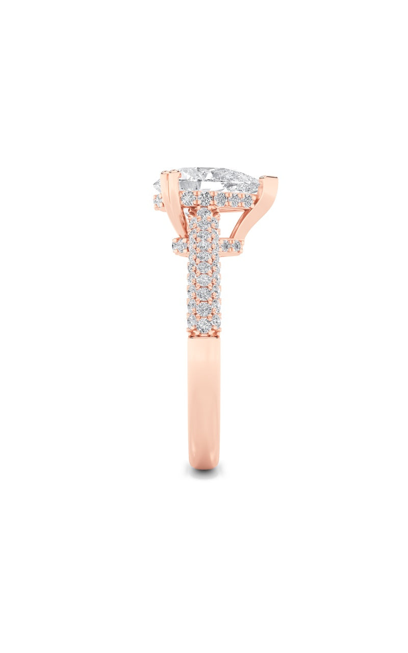3Cttw Pear Shaped Lab Grown Diamond (F/VS) TripleRow Accented Engagement Ring in 14K Gold
