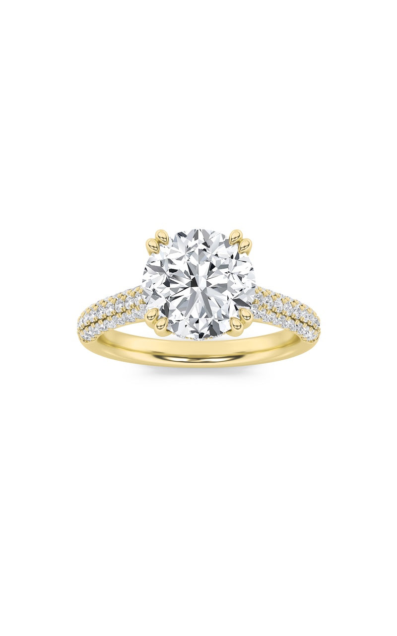3Cttw Round Shaped Lab Grown Diamond (F/VS) Triple Row Accented Engagement Ring in 14K Gold