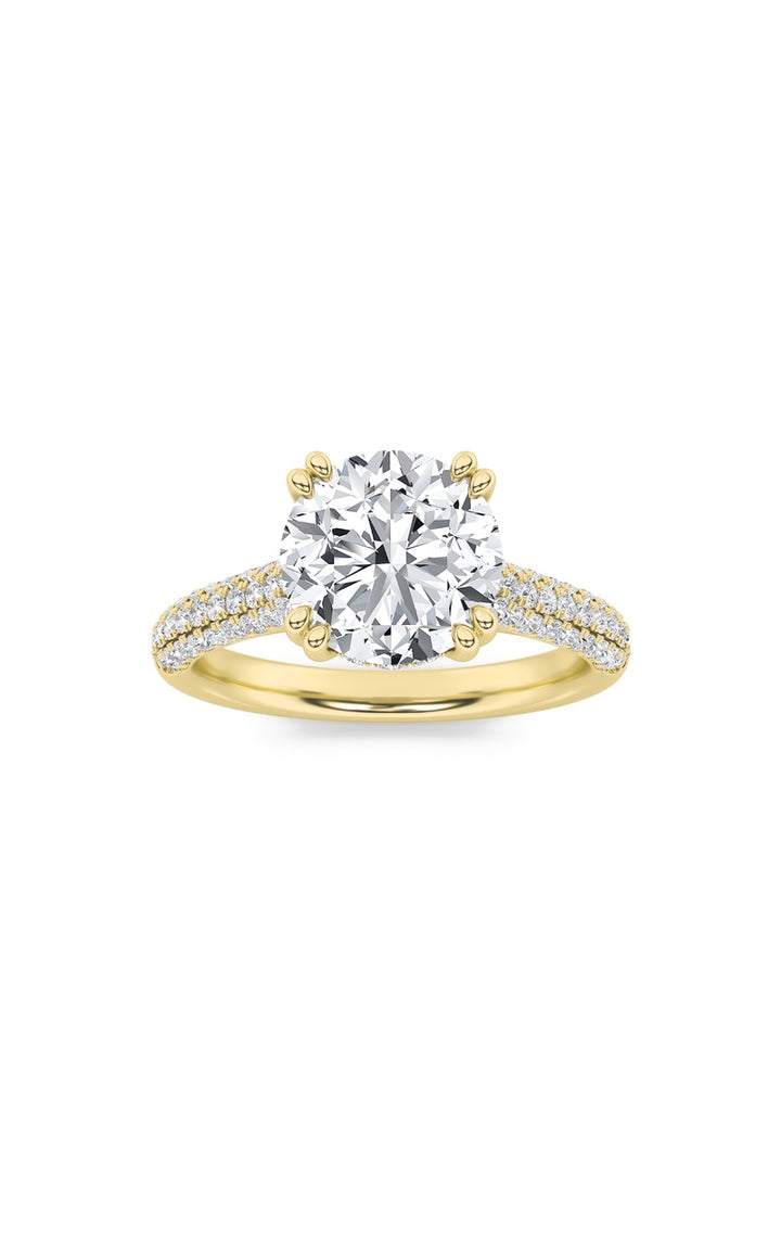 3Cttw Round Shaped Lab Grown Diamond (F/VS) Triple Row Accented Engagement Ring in 14K Gold