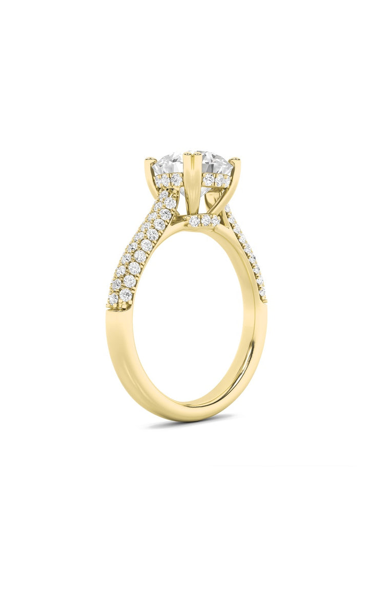 3Cttw Round Shaped Lab Grown Diamond (F/VS) Triple Row Accented Engagement Ring in 14K Gold