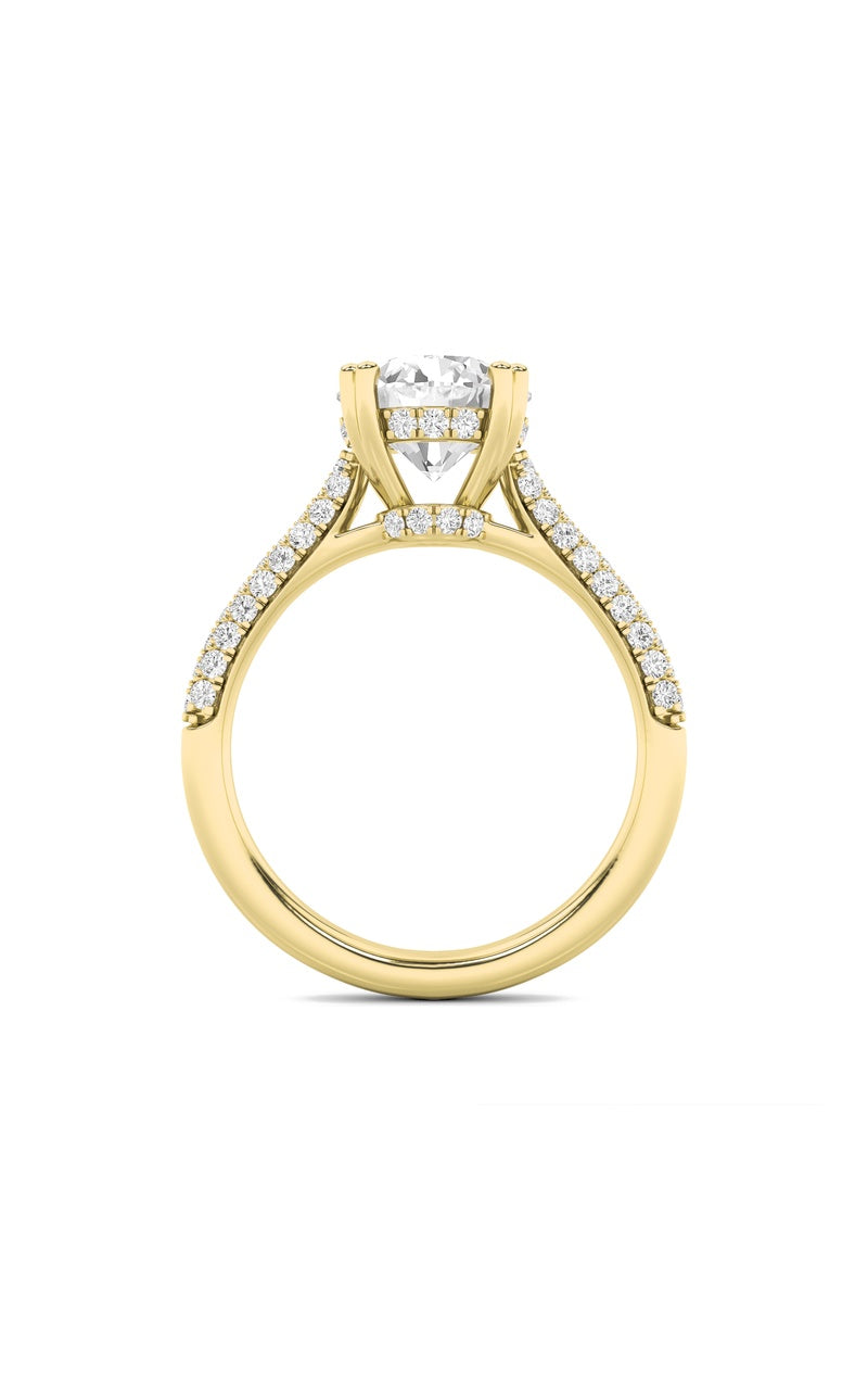 3Cttw Round Shaped Lab Grown Diamond (F/VS) Triple Row Accented Engagement Ring in 14K Gold