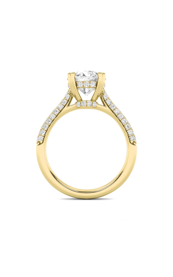 3CTW Round Shaped Lab Grown Diamond (F/VS) Triple Row Accented Engagement Ring in 14K Gold