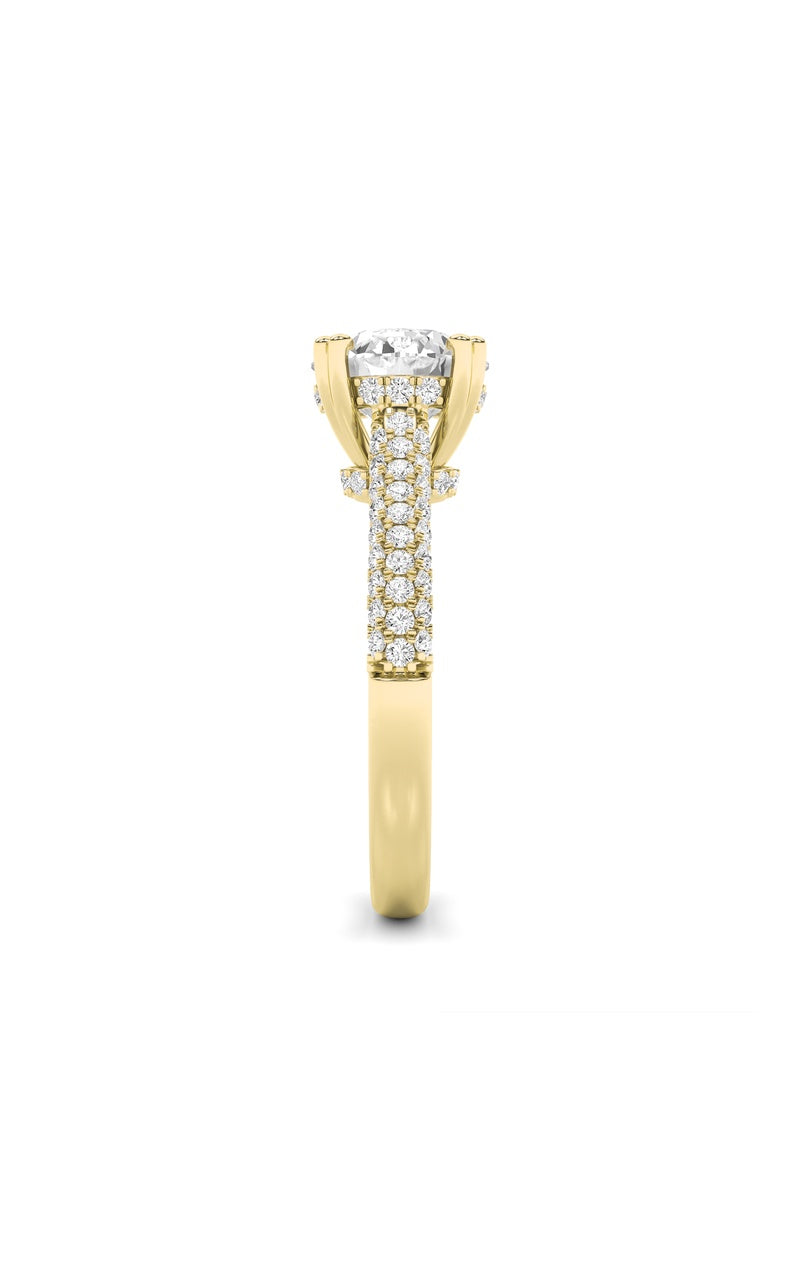 3CTW Round Shaped Lab Grown Diamond (F/VS) Triple Row Accented Engagement Ring in 14K Gold