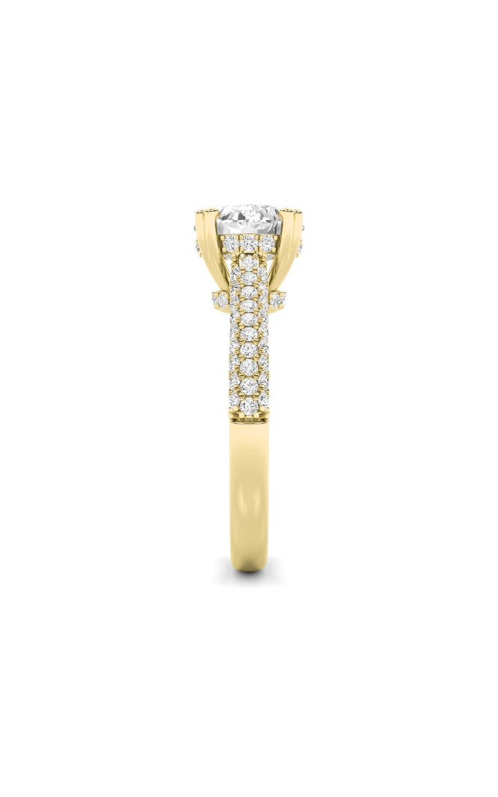 3CTW Round Shaped Lab Grown Diamond (F/VS) Triple Row Accented Engagement Ring in 14K Gold