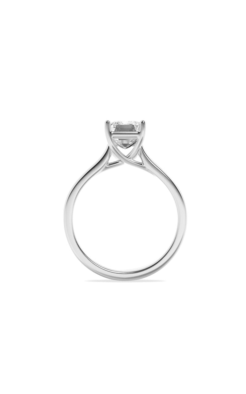 2Cttw Emerald Shaped Lab Grown Diamond (F/VS) Plain Cathedral Trellis Shank Solitaire Engagement Ring in 14K Gold