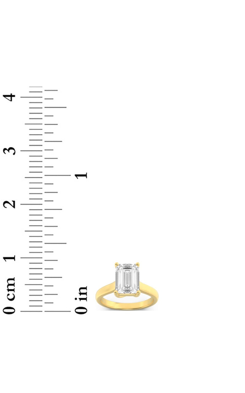 3Cttw Emerald Shaped Lab Grown Diamond (F/VS) Plain Cathedral Trellis Shank Solitaire Engagement Ring in 14K Gold