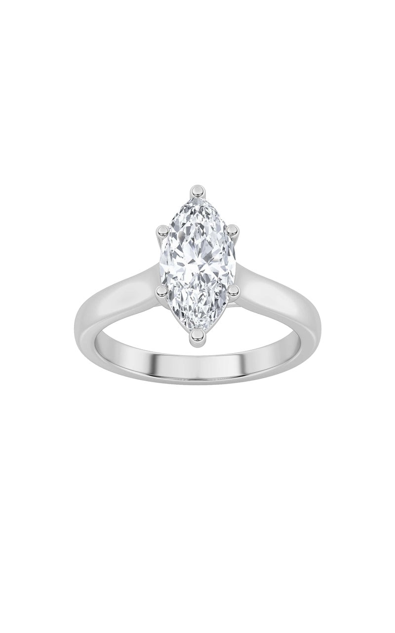 1Cttw Marquise Shaped Lab Grown Diamond (F/VS) Plain Cathedral Trellis Shank Solitaire Engagement Ring in 14K Gold
