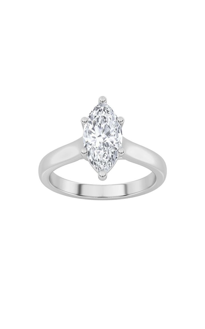 1Cttw Marquise Shaped Lab Grown Diamond (F/VS) Plain Cathedral Trellis Shank Solitaire Engagement Ring in 14K Gold
