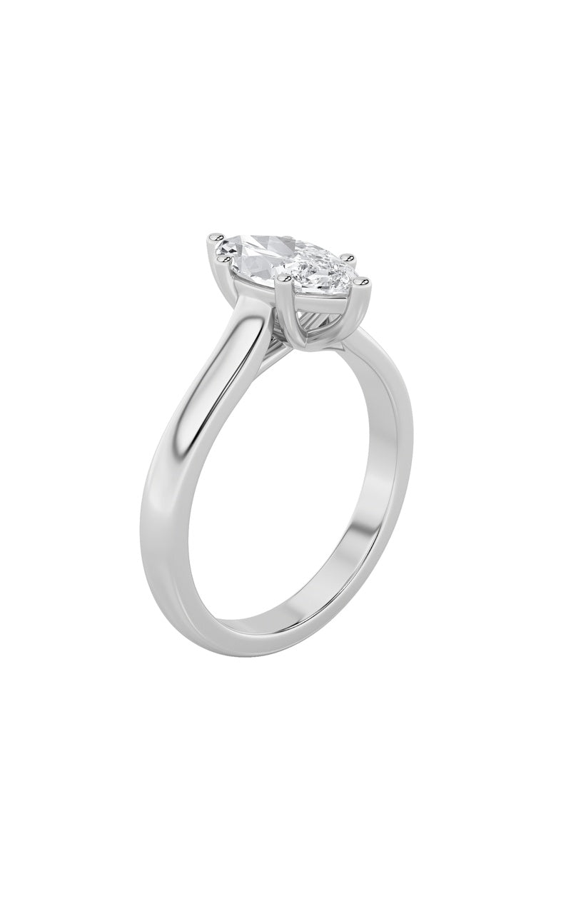 1Cttw Marquise Shaped Lab Grown Diamond (F/VS) Plain Cathedral Trellis Shank Solitaire Engagement Ring in 14K Gold