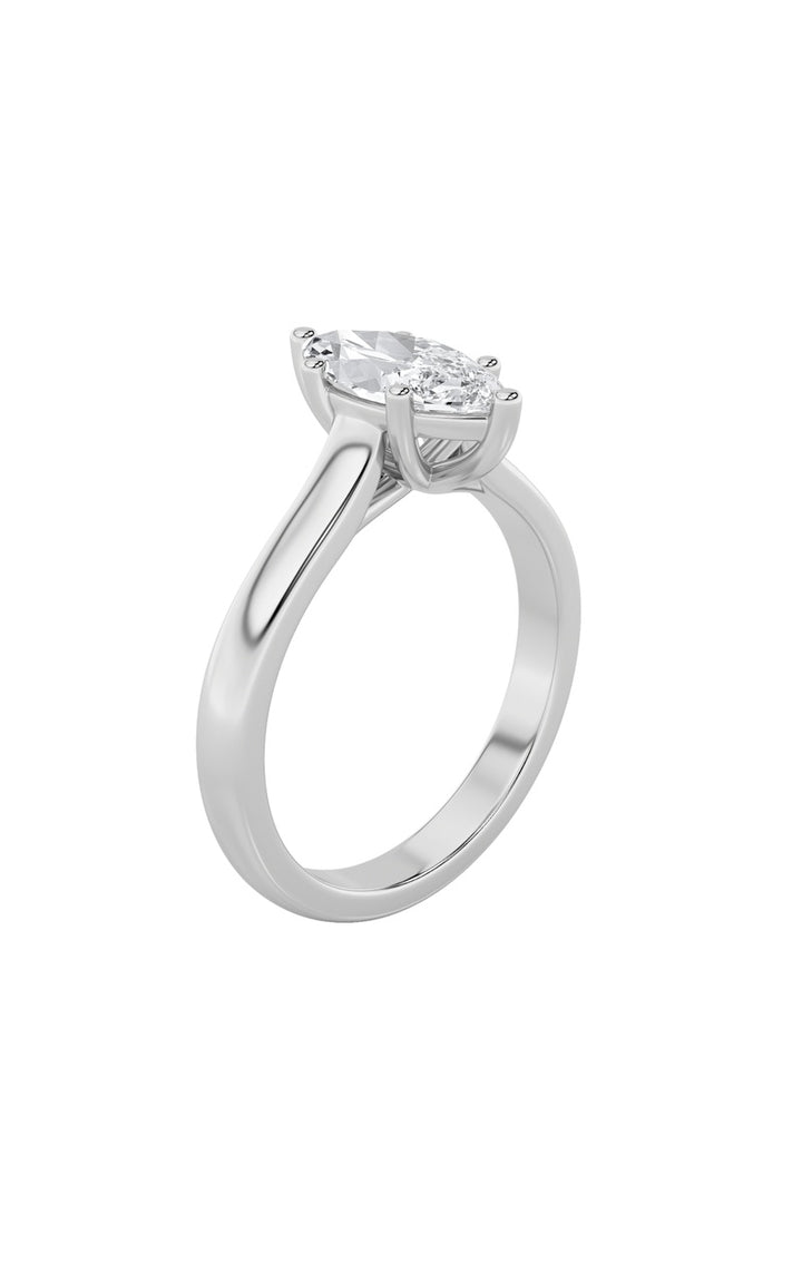 1Cttw Marquise Shaped Lab Grown Diamond (F/VS) Plain Cathedral Trellis Shank Solitaire Engagement Ring in 14K Gold