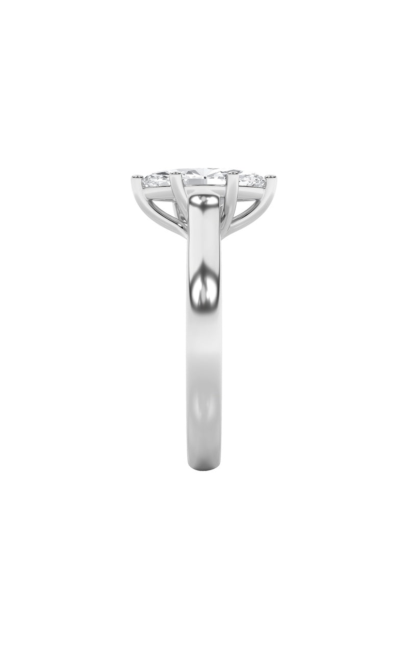 1Cttw Marquise Shaped Lab Grown Diamond (F/VS) Plain Cathedral Trellis Shank Solitaire Engagement Ring in 14K Gold