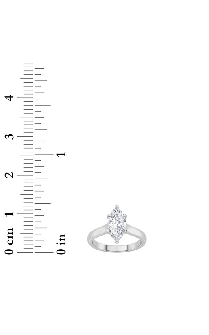 1Cttw Marquise Shaped Lab Grown Diamond (F/VS) Plain Cathedral Trellis Shank Solitaire Engagement Ring in 14K Gold