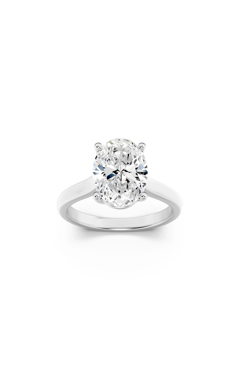1Cttw Oval Shaped Lab Grown Diamond (F/VS) Plain Cathedral Trellis Shank Solitaire Engagement Ring in 14K Gold