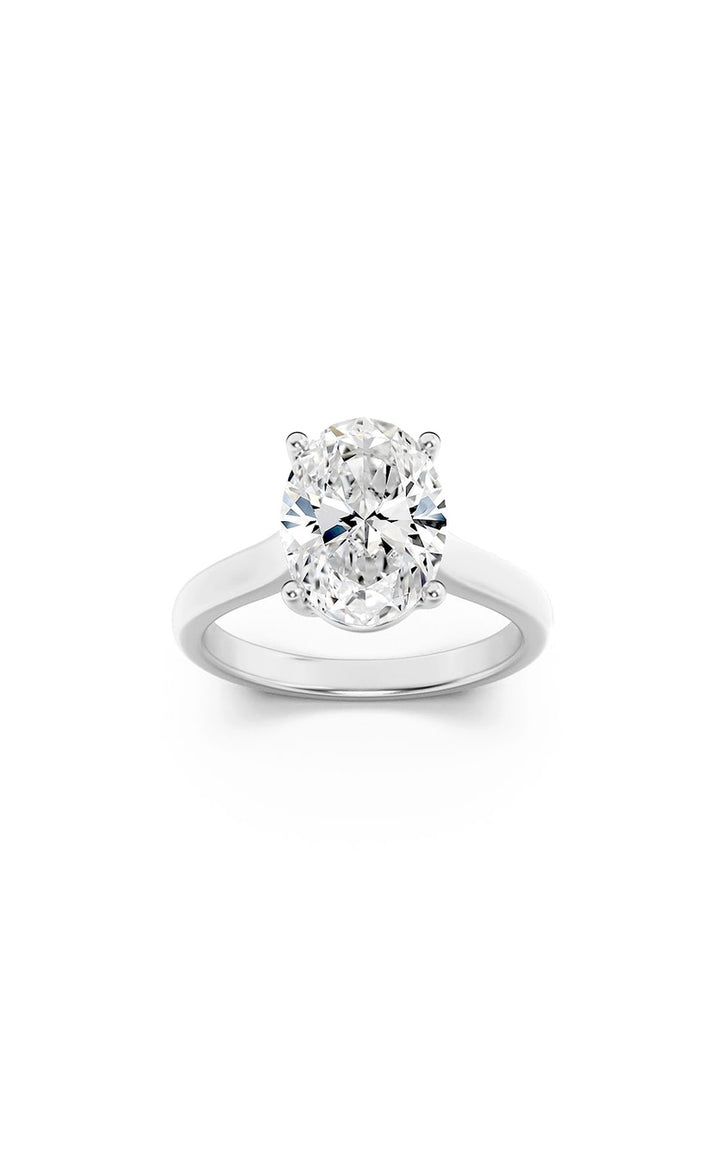 1Cttw Oval Shaped Lab Grown Diamond (F/VS) Plain Cathedral Trellis Shank Solitaire Engagement Ring in 14K Gold