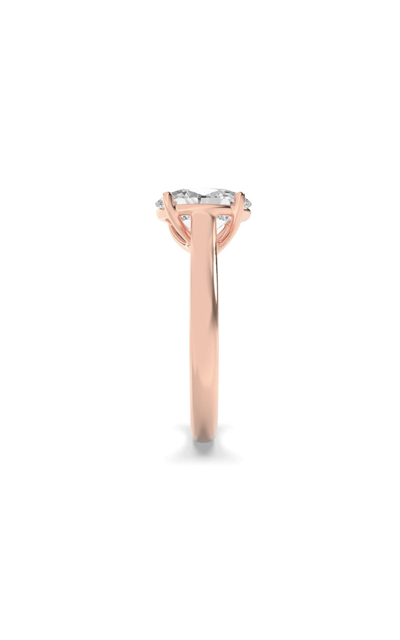 1Cttw Oval Shaped Lab Grown Diamond (F/VS) Plain Cathedral Trellis Shank Solitaire Engagement Ring in 14K Gold