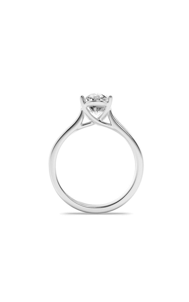 1.5Cttw Oval Shaped Lab Grown Diamond (F/VS) Plain Cathedral Trellis Shank Solitaire Engagement Ring in 14K Gold