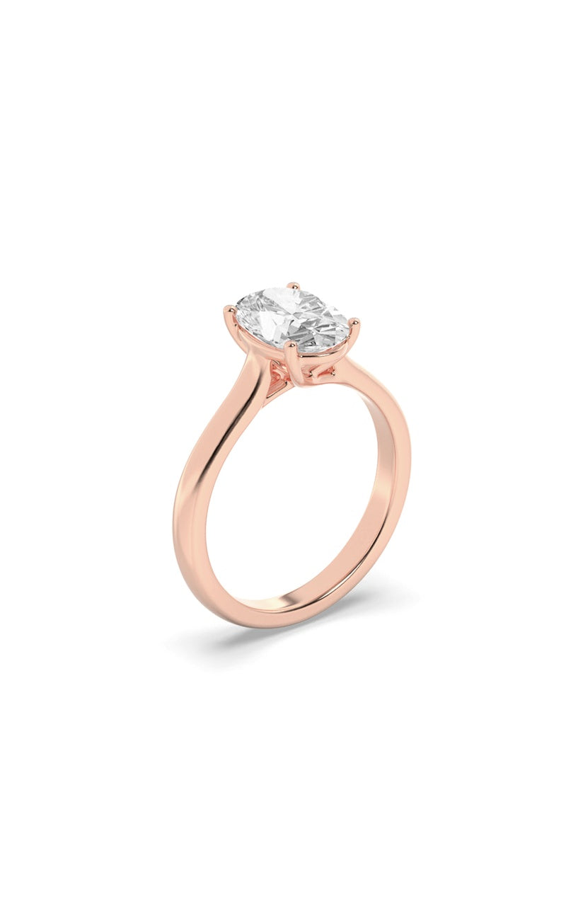 2CTW Oval Shaped Lab Grown Diamond (F/VS) Plain Cathedral Trellis Shank Solitaire Engagement Ring in 14K Gold