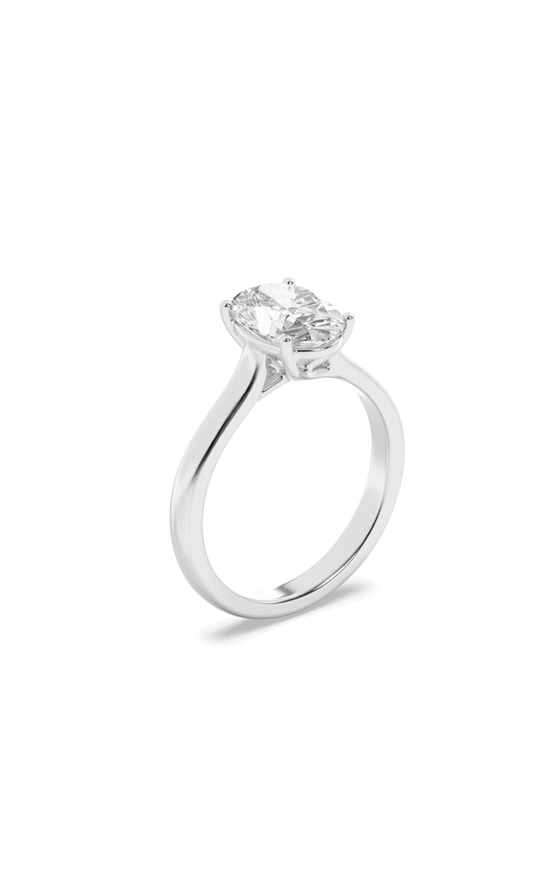 2.5Cttw Oval Shaped Lab Grown Diamond (F/VS) Plain Cathedral Trellis Shank Solitaire Engagement Ring in 14K Gold