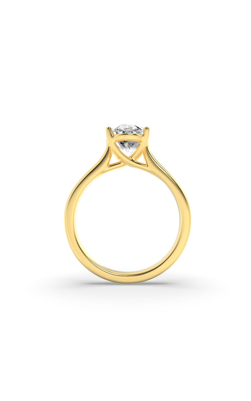 2.5Cttw Oval Shaped Lab Grown Diamond (F/VS) Plain Cathedral Trellis Shank Solitaire Engagement Ring in 14K Gold