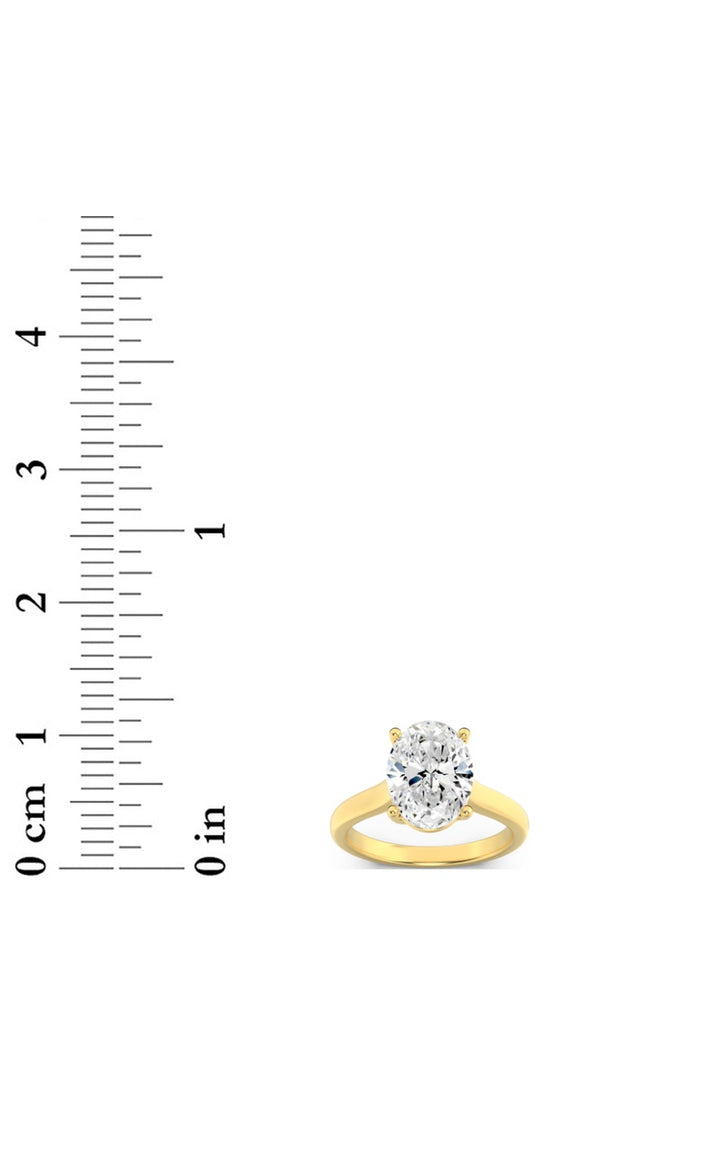2.5Cttw Oval Shaped Lab Grown Diamond (F/VS) Plain Cathedral Trellis Shank Solitaire Engagement Ring in 14K Gold