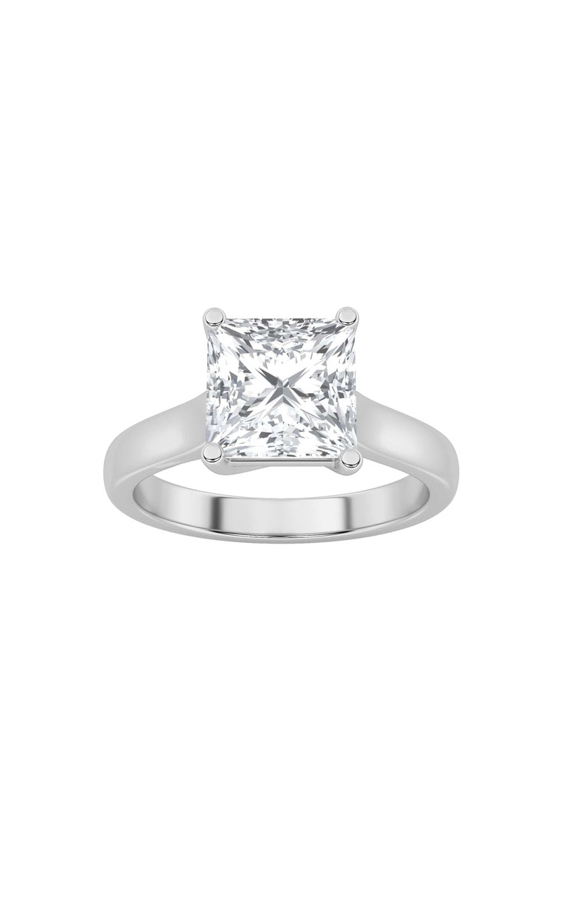 2CTW Princess Shaped Lab Grown Diamond (F/VS) Plain Cathedral Trellis Shank Solitaire Engagement Ring in 14K Gold