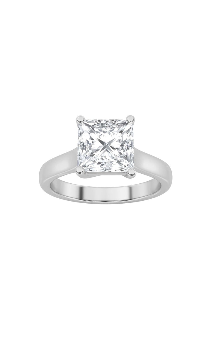 2CTW Princess Shaped Lab Grown Diamond (F/VS) Plain Cathedral Trellis Shank Solitaire Engagement Ring in 14K Gold