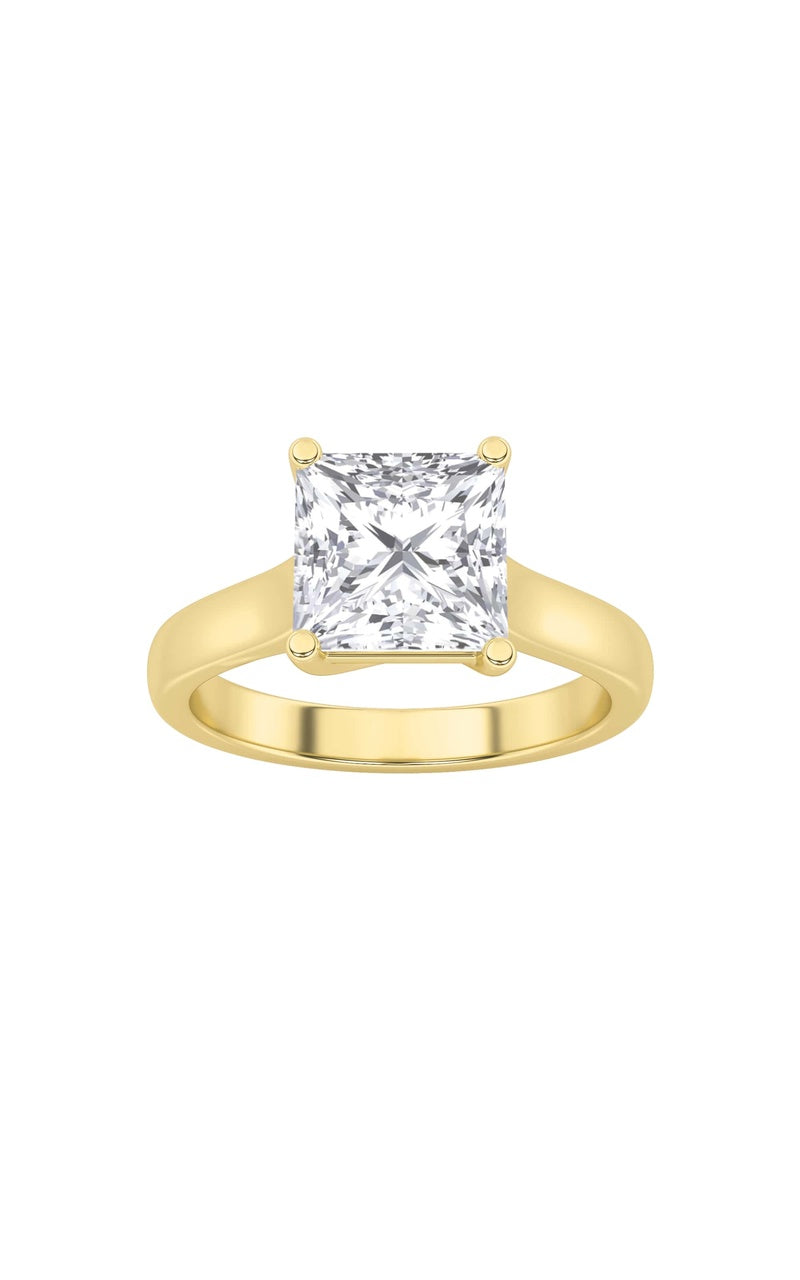 3CTW Princess Shaped Lab Grown Diamond (F/VS) Plain Cathedral Trellis Shank Solitaire Engagement Ring in 14K Gold