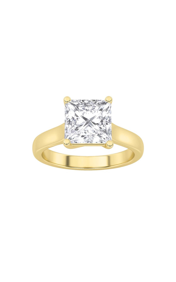 3CTW Princess Shaped Lab Grown Diamond (F/VS) Plain Cathedral Trellis Shank Solitaire Engagement Ring in 14K Gold
