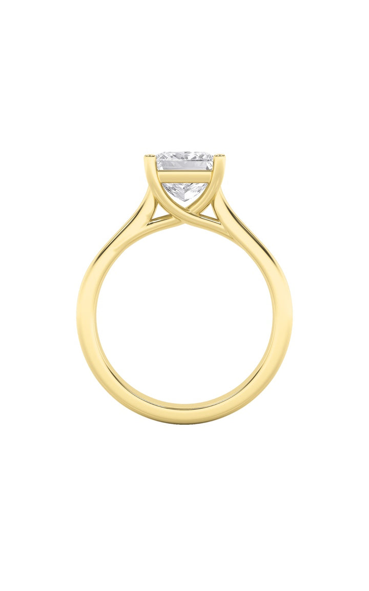 3CTW Princess Shaped Lab Grown Diamond (F/VS) Plain Cathedral Trellis Shank Solitaire Engagement Ring in 14K Gold