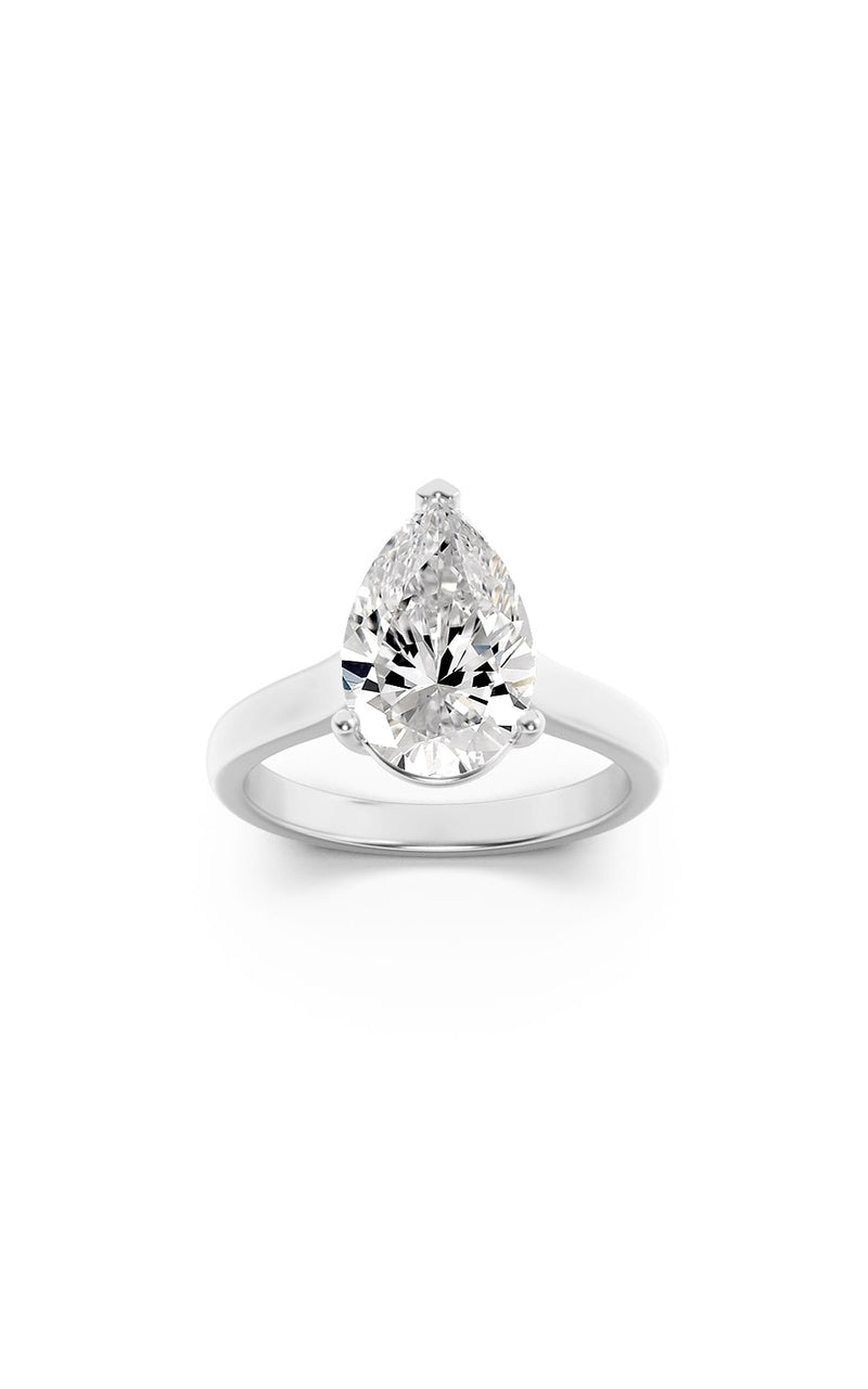 1Cttw Pear Shaped Lab Grown Diamond (F/VS) Plain Cathedral Trellis Shank Solitaire Engagement Ring in 14K Gold