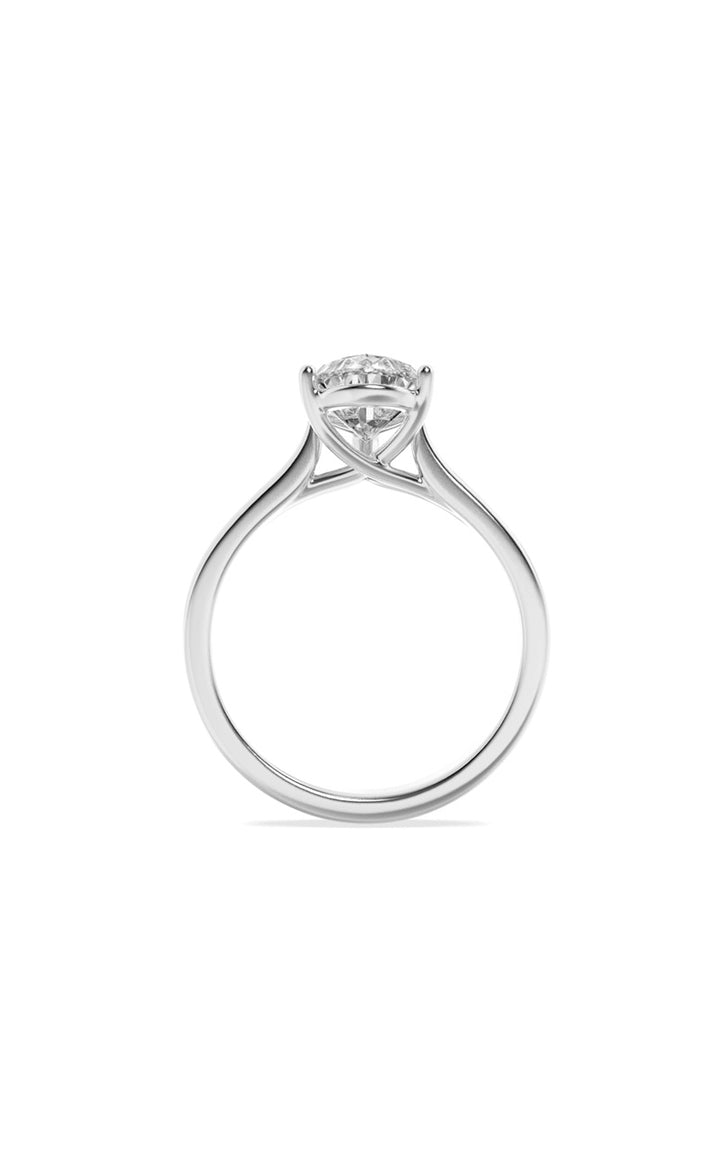 1Cttw Pear Shaped Lab Grown Diamond (F/VS) Plain Cathedral Trellis Shank Solitaire Engagement Ring in 14K Gold