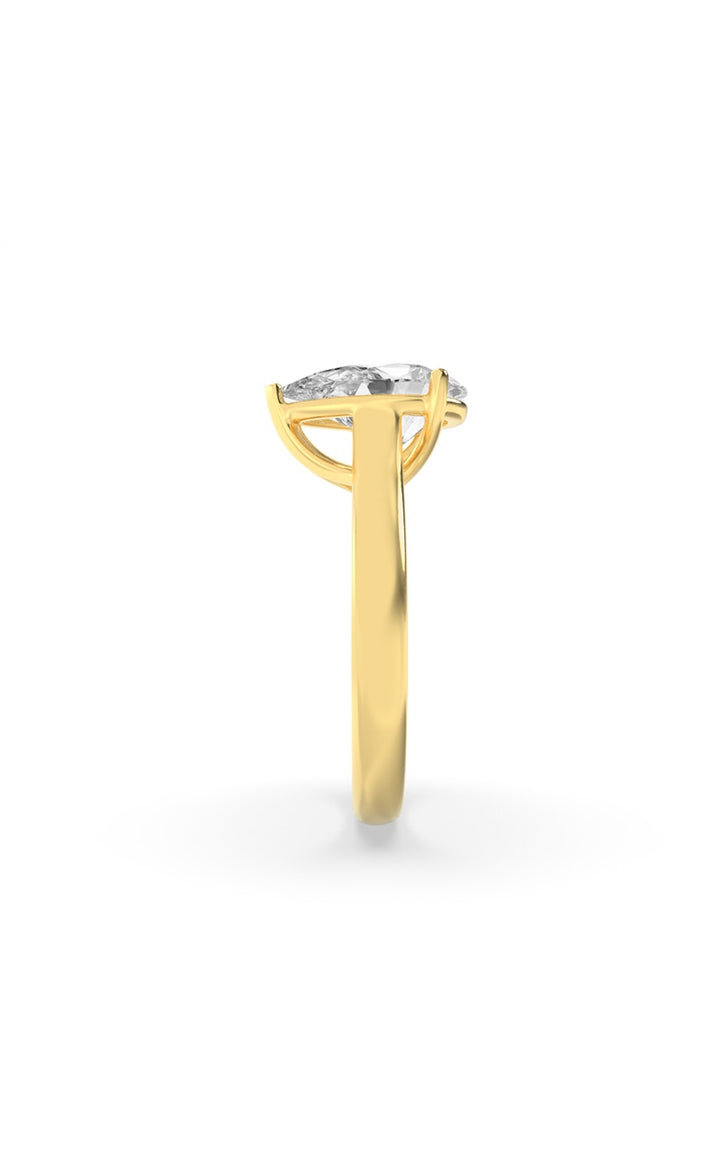 1Cttw Pear Shaped Lab Grown Diamond (F/VS) Plain Cathedral Trellis Shank Solitaire Engagement Ring in 14K Gold