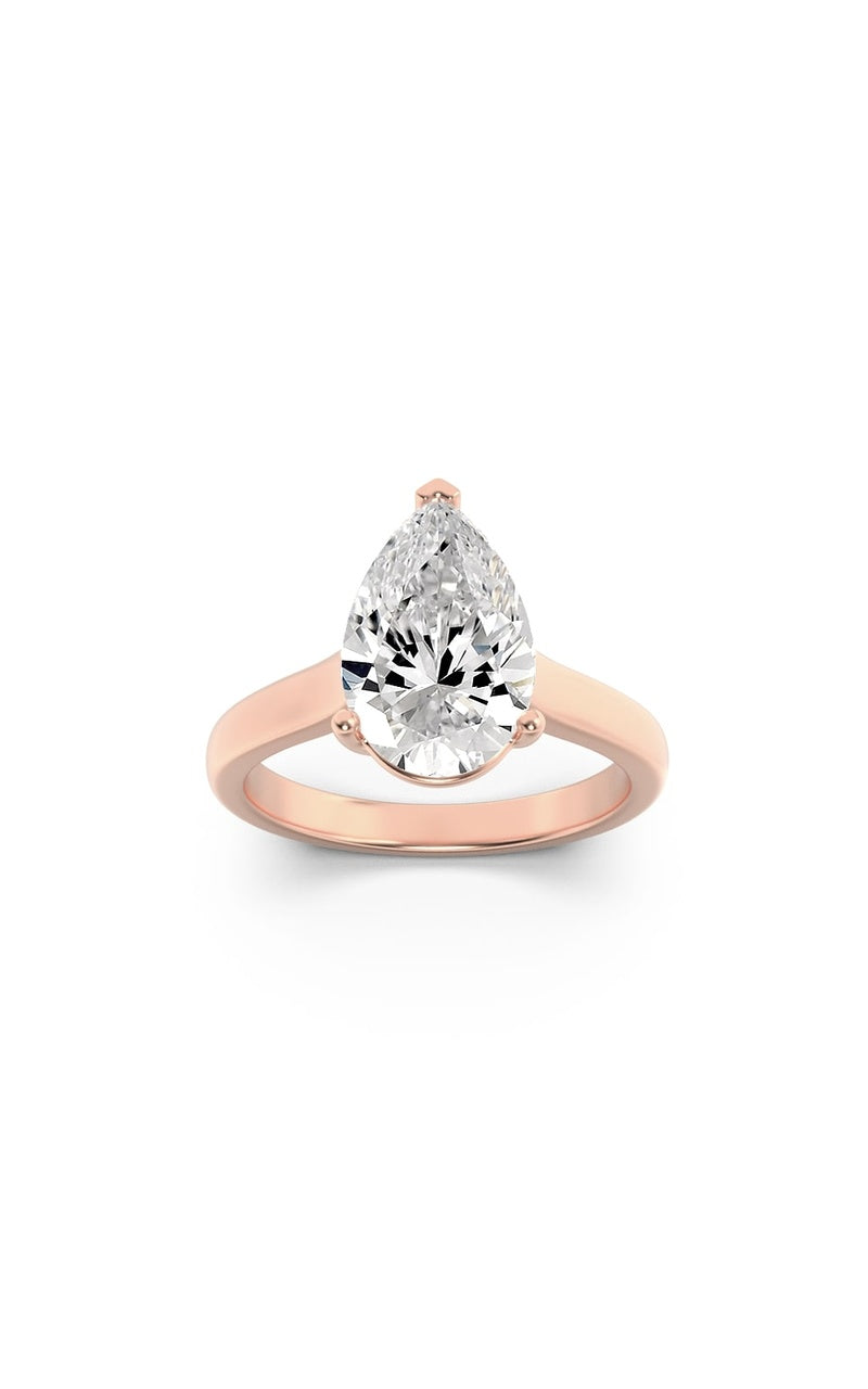 1Cttw Pear Shaped Lab Grown Diamond (F/VS) Plain Cathedral Trellis Shank Solitaire Engagement Ring in 14K Gold