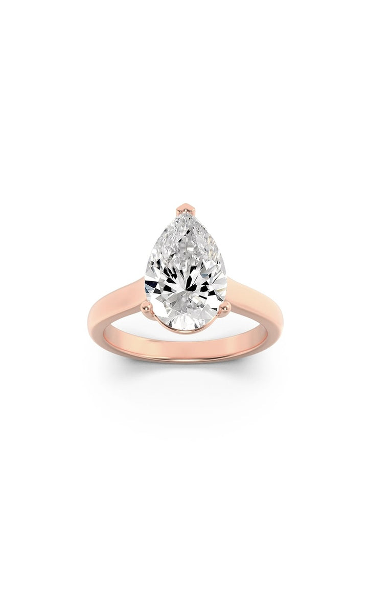1Cttw Pear Shaped Lab Grown Diamond (F/VS) Plain Cathedral Trellis Shank Solitaire Engagement Ring in 14K Gold
