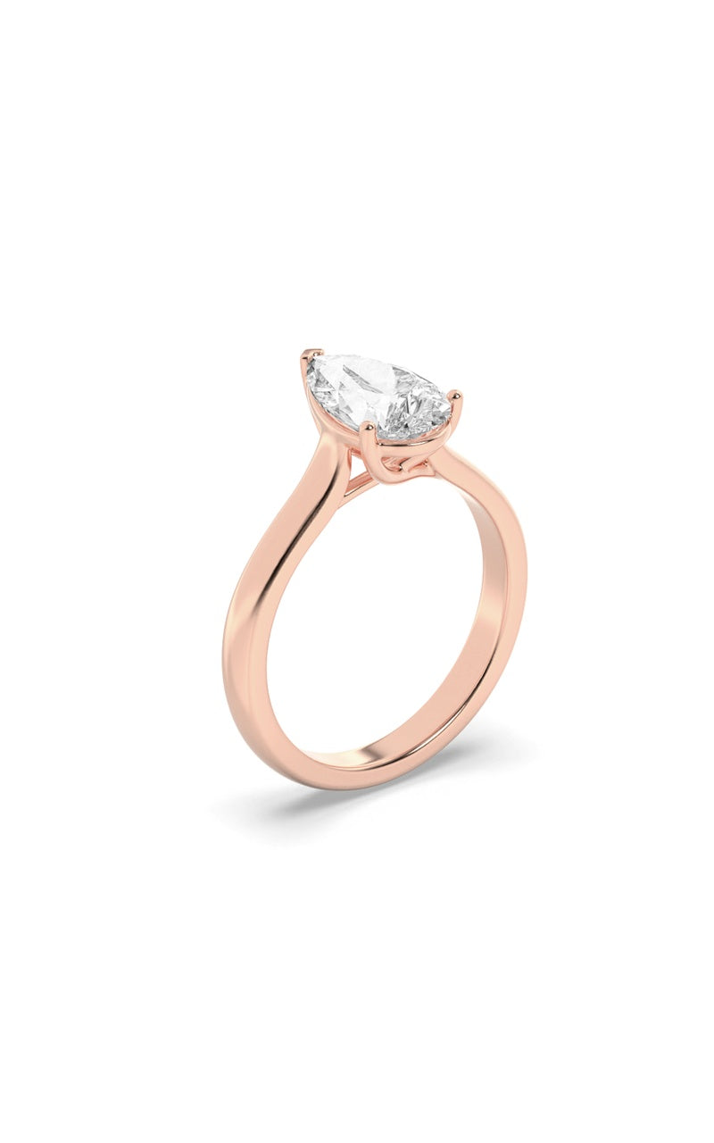 1Cttw Pear Shaped Lab Grown Diamond (F/VS) Plain Cathedral Trellis Shank Solitaire Engagement Ring in 14K Gold