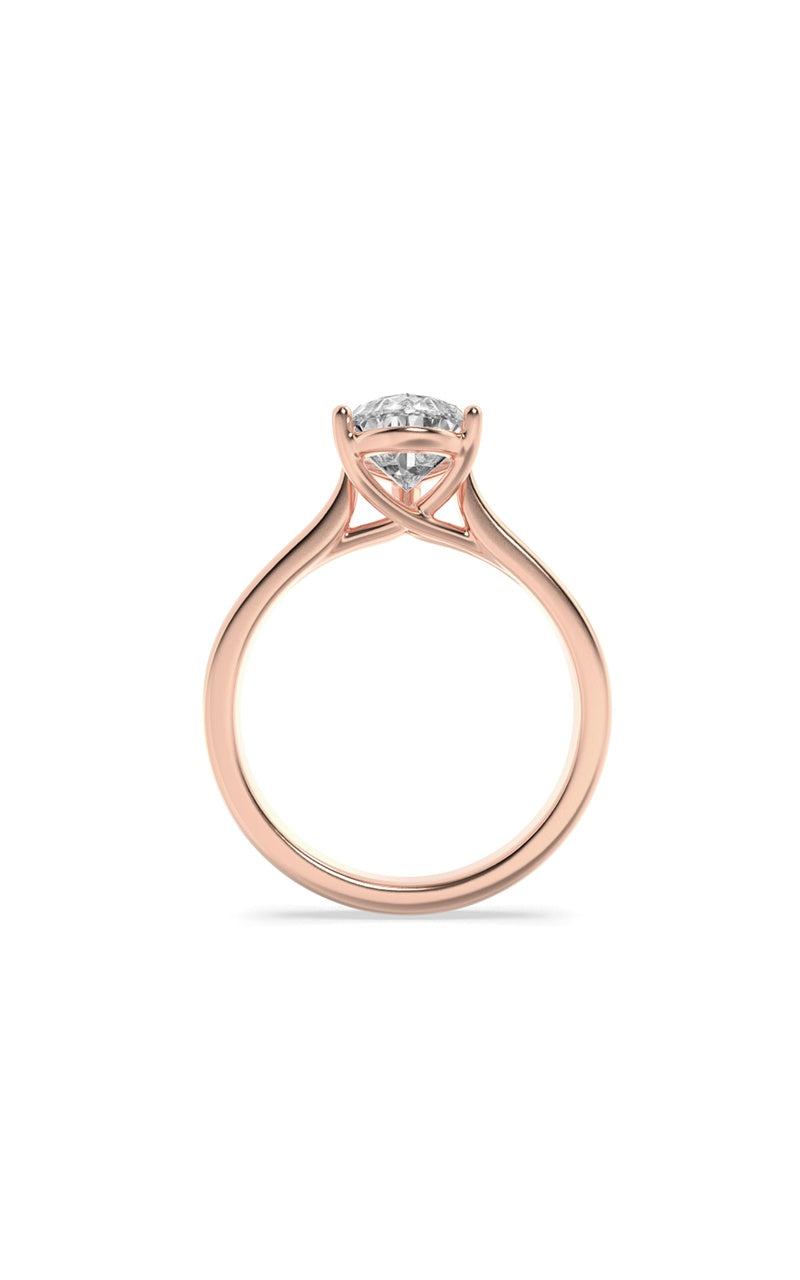 1CTW Pear Shaped Lab Grown Diamond (F/VS) Plain Cathedral Trellis Shank Solitaire Engagement Ring in 14K Gold