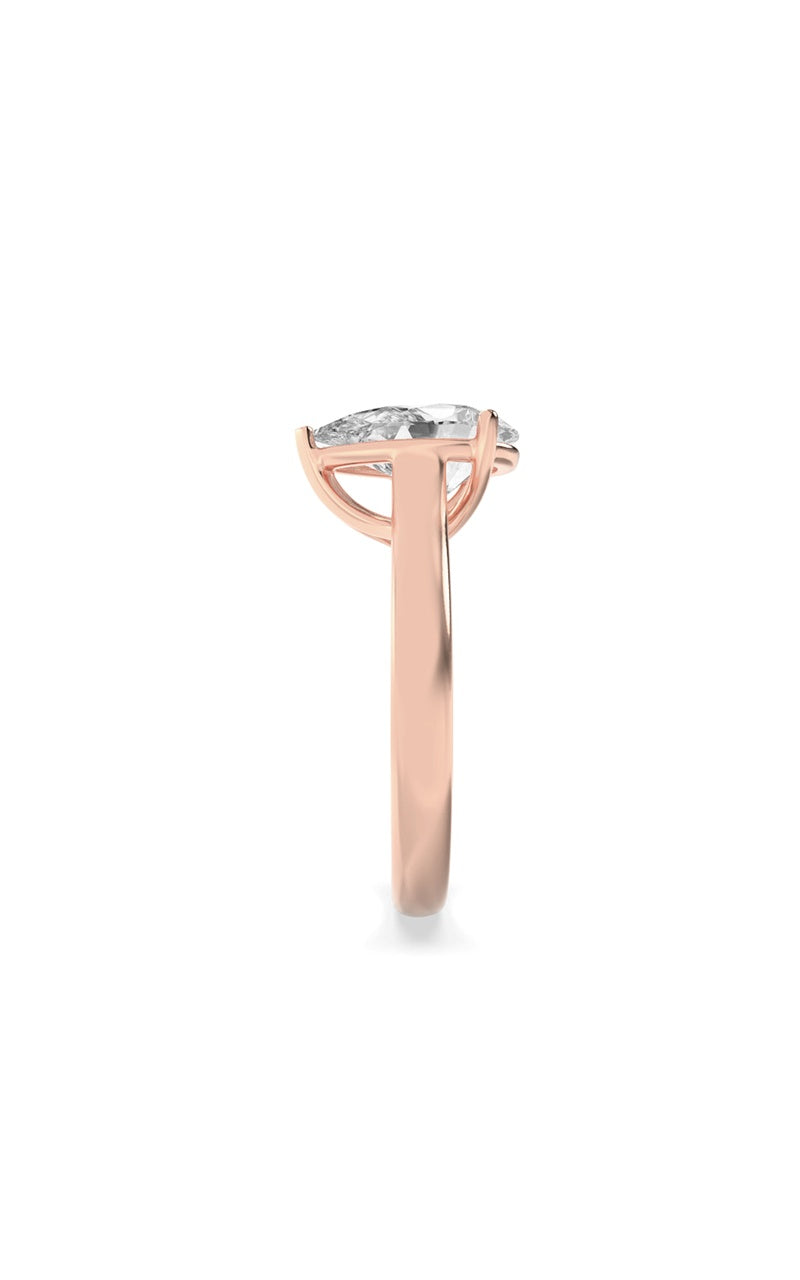 1Cttw Pear Shaped Lab Grown Diamond (F/VS) Plain Cathedral Trellis Shank Solitaire Engagement Ring in 14K Gold