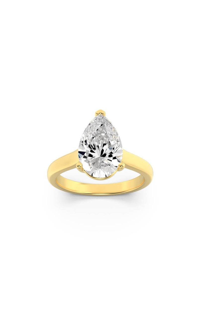 2Cttw Pear Shaped Lab Grown Diamond (F/VS) Plain Cathedral Trellis Shank Solitaire Engagement Ring in 14K Gold