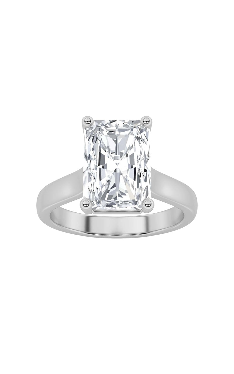 1CTW Radiant Shaped Lab Grown Diamond (F/VS) Plain Cathedral Trellis Shank Solitaire Engagement Ring in 14K Gold