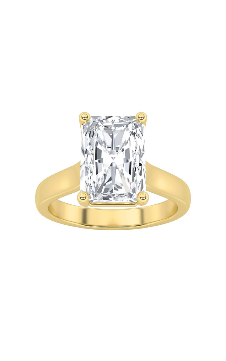 1Cttw Radiant Shaped Lab Grown Diamond (F/VS) Plain Cathedral Trellis Shank Solitaire Engagement Ring in 14K Gold
