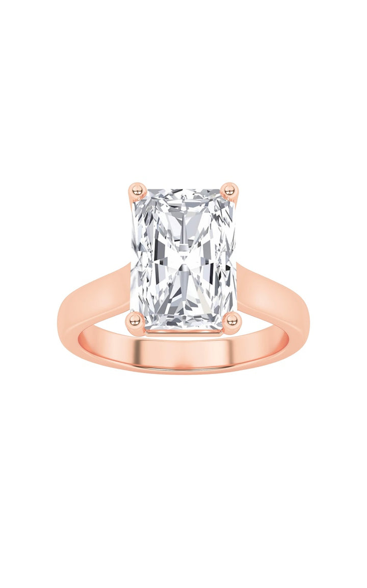 1Cttw Radiant Shaped Lab Grown Diamond (F/VS) Plain Cathedral Trellis Shank Solitaire Engagement Ring in 14K Gold
