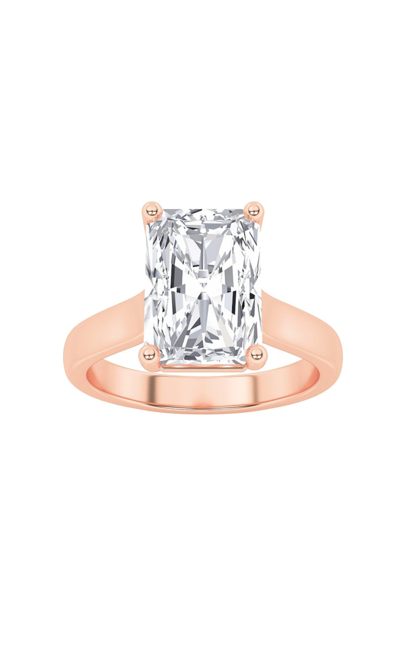 1Cttw Radiant Shaped Lab Grown Diamond (F/VS) Plain Cathedral Trellis Shank Solitaire Engagement Ring in 14K Gold