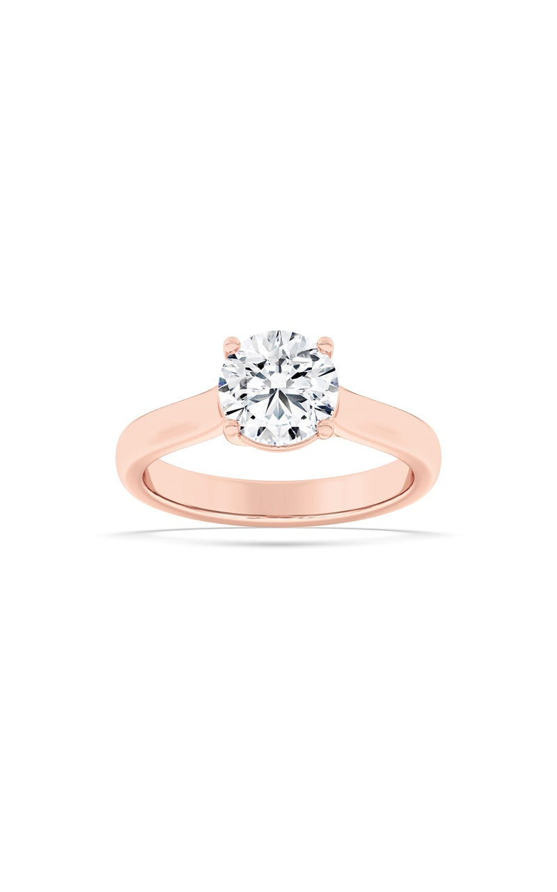 2CTW Round Shaped Lab Grown Diamond (F/VS) Plain Cathedral Trellis Shank Solitaire Engagement Ring in 14K Gold